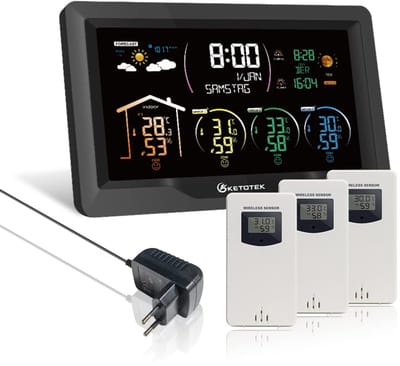 Weerstation Draasloos Binnen/Buiten - Weerstation - Zwart - 7.5-inch VA LCD Scherm - 3 Buiten-sensoren - Voor Binnen en Buiten