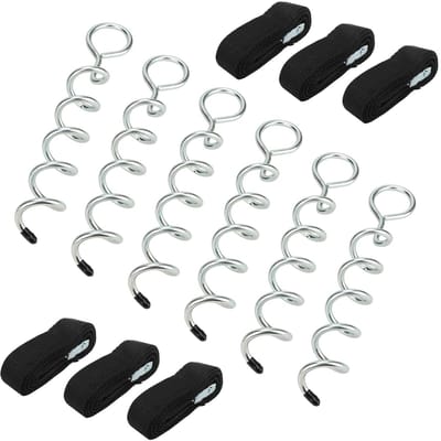 Trampoline Ankers - Grondpennen Set - Buiten Beveiligen - Spiraalvormig Ontwerp - 6 Stuks 12 Inch - Zilver Zwart