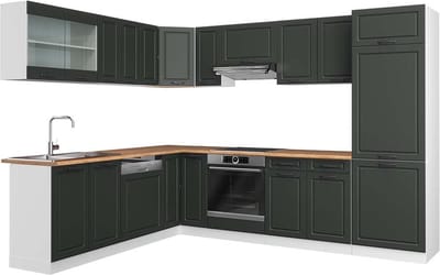 Vicco Hoekkeuken R-Line, Antraciet landhuis/Wit, 287 x 227 cm, WB Eik