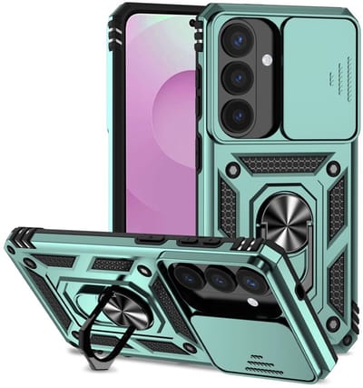 Coverup Hoesje - Geschikt voor Samsung Galaxy S26 Hoesje - Coverup Armor Ring Kickstand Back Cover met Camera Shield - Mintgroen