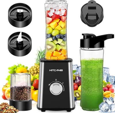 3-in-1 blender smoothie maker, 800 W mini blender elektrisch, 3 instelbare snelheden, 2 x 600 ml draagbare fles en 300 ml maalbeker voor ijs, fruit, groenten, noten