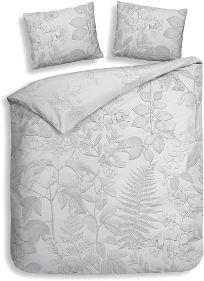 Heckettlane Dekbedovertrek Freyr - Bedlinnen met Bladeren print - 200x200-220 cm - Tweepersoons - Grijs - Dekbedovertrek van 100% Katoen-Dobby