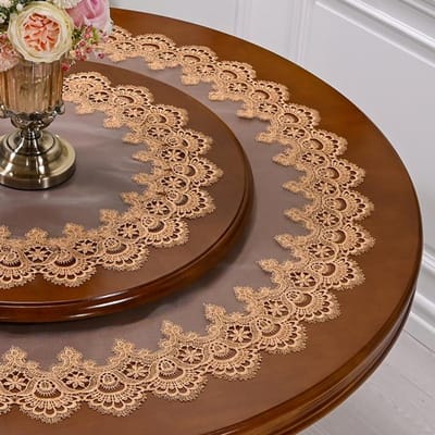 Ronde tafelkleed garen geborduurd luxe tafelkleed transparante eettafelkleed Amerikaanse kunst kant kleine schijf tafel juppe mat Diameter 100cm Round