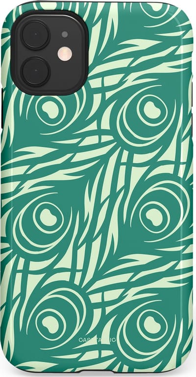 Casetastic hoesje geschikt voor Apple iPhone 11 - Dubbellaagse bescherming - Troste Turquoise Pauw Veren - Fashion Case - Turquoise Mintgroen Crème