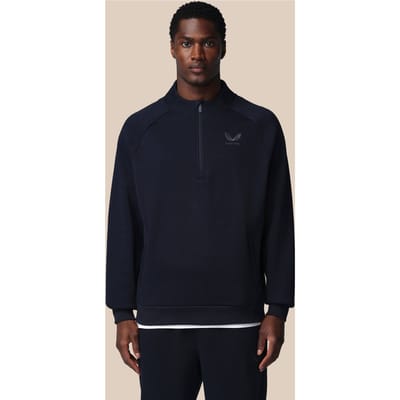 Heren Adapt Lange Mouwen Katoen Fleece Kwartrits Sweatshirt - Marineblauw