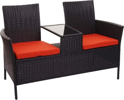 Tuinbank met tafel en terracotta kussens 132 cm zwart