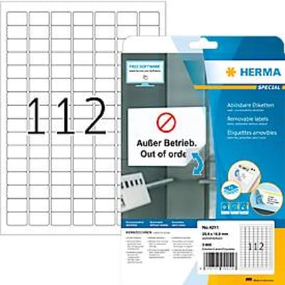 Herma kwaliteitslabels nr. 4211, zelfklevend, verwijderbaar, bedrukbaar, wit, 2800 stuks op 25 vellen
