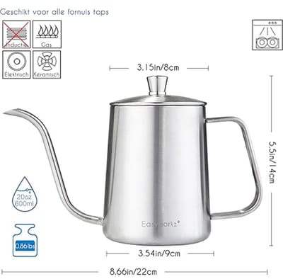 Pour Over Waterkoker RVS Met Gooseneck 600ml - Perfect Voor Handgedruppelde Koffie