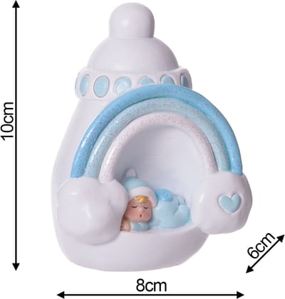 Spaarpot Baby Blauwe Regenboog – Polyresin – 10 cm – Decoratieve Babyspaarpot voor Jongens – Kraamcadeau / Geboortegeschenk