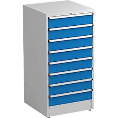 Ladekast Treston, 9 laden, afsluitbaar, B 715 x D 715 x H 1400 mm, staal, lichtgrijs RAL 7035/blauw RAL 5007