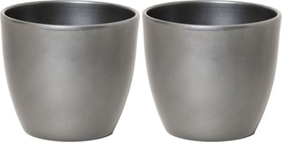 2x bloempot in kleur glanzend zilver metallic keramiek voor kamerplant h13.5 x d15.5 cm- plantenpotten binnen