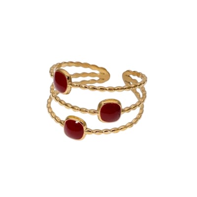 Aramat Jewels | Ringen | Open Ring Minimalistisch met Vierhoek en Emaille (Verstelbaar) | Rood | |16mm | Staal | Volwassenen | Verkleurd niet