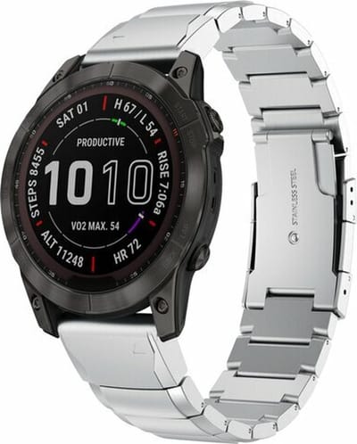 By Qubix - Geschikt voor Garmin bandje - 22mm Quickfit - Stainless steel schakelband - Zilver - Geschikt voor Garmin Approach S60 & S62 / Instinct / Instinct 2 (Solar)