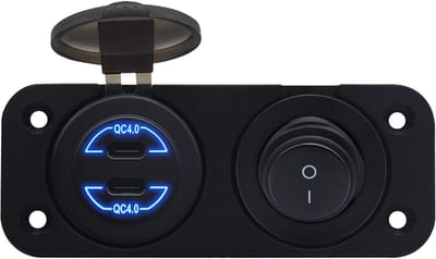 ProRide 12V USB C Autolader 2 Poorten Inbouw - 30W/QC4.0 - Tweevoudig inbouw paneel - Blauw