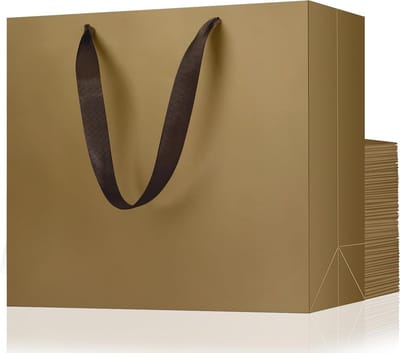 Papieren Cadeautassen Goudbruin - 20 Stuks 230GSM Medium met Handvatten - Perfect voor Verjaardagen en Feestjes - 27x8x21cm