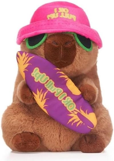 Capibara Pluche Speelgoed - Zacht Dier Speeltje - Knuffelen en Spelen - Met Surfplank - 20 cm - Bruin