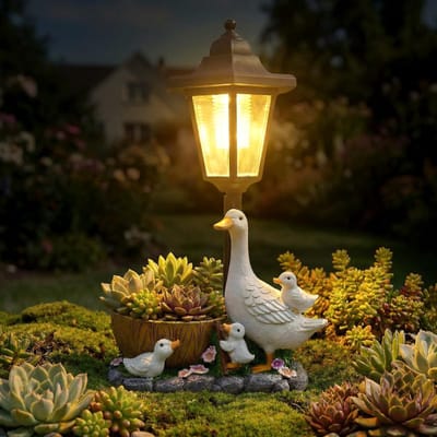 Namajunas - Tuinbeelden voor buiten - Tuindecoratie - Tuinverlichting - Tuin eend beeldjes met zonne lantaarn bloempot - Eendjes beeldjes tuinkunst sculpturen voor terras gazon achtertuin porch ornamenten, tuinornament - Solar lamp - Cadeaus