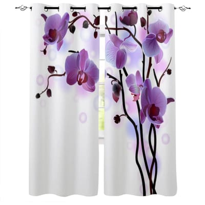 Paarse Phalaenopsis Orchidee Print Gordijn Vlinder Gordijn Slaapkamer Woonkamer Keuken Jaloezieën Raam Kort Gordijn cortina 2 stuks (50Wx50H)x2(CM)&Rod Pocket