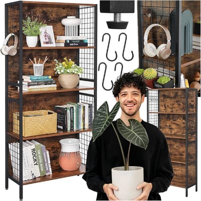 Vasagle - Bibliotheekrek - Loft Stijl - 4 Planken - S Haken