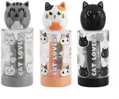 iTotal set van 3 Pencil Sharpener Potloodslijper “CAT” 3x3x7cm 48=3x18gr