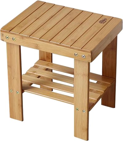 Houten Kruk - Badkamer Zitje - Douchen Ontspannen - Natuurlijk Bamboe - 31x23x33cm - Bruin