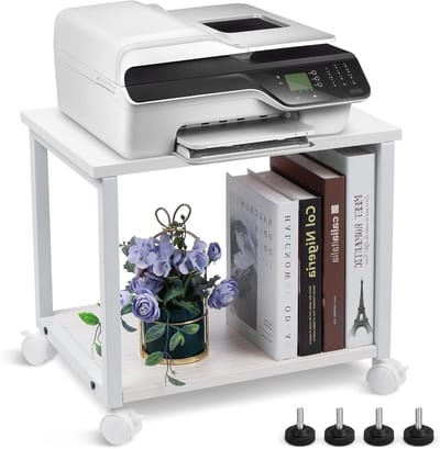 Onder Bureau Printerstandaard - Printertafel Rollend - Ruimte Besparen - Verstelbare Wielen Voetpads - 11.8 x 16.5 Inch - Esdoorn Wit