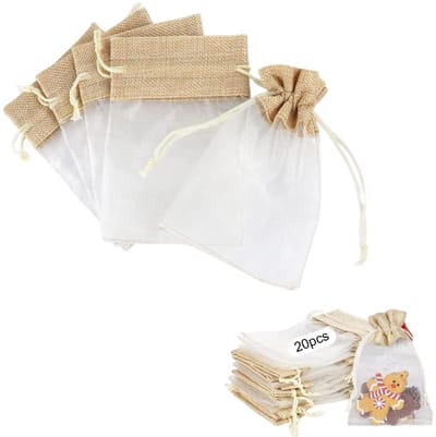 Dailygoods- Organza Zakjes 20 Stuks - Cadeauzakjes met Trekkoord - Jute Zakjes - Bruiloft - Vakantiefeest - Opbergtassen 15x10 cm