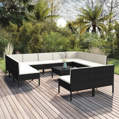 vidaXL - 12-delige - Loungeset - met - kussens - poly - rattan - zwart