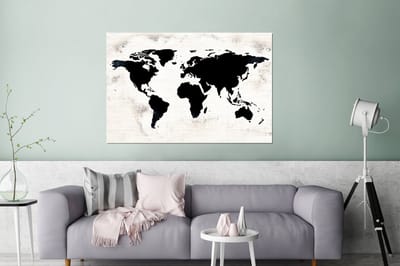 Aluminium schilderij 180x120 cm - Wanddecoratie metaal - Wereldkaart - Zwart - Hout - Metalen muurdecoratie woonkamer - Decoratie industrieel - Foto op dibond - Industriële accessoires slaapkamer
