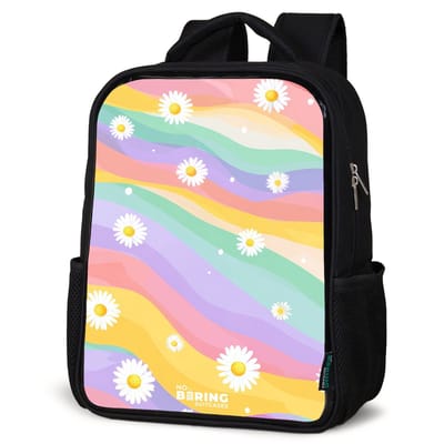 NoBoringSuitcases.com® - Rugzak zwart meisjes - Schooltas meisje - NoBoringSuitcases.com® - Rugzak zwart - Schooltas jongen & meisje - Madeliefjes op regenboogachtergrond - Rugtas voor school - Boekentas kind - Schoolrugzak - Kinderrugzak