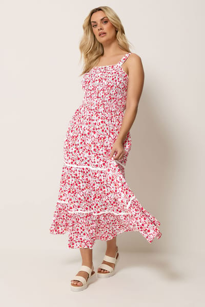 Yours Roze Gerimpelde Jurk Met Bloemenprint En Knoopsluiting Size 54-56