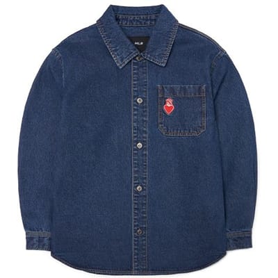 MLB New York Yankees Hartvormig Denim Shirt met Lange Mouwen Uniseks shirts Blauw 3ADRHN521-50BLS XS blue