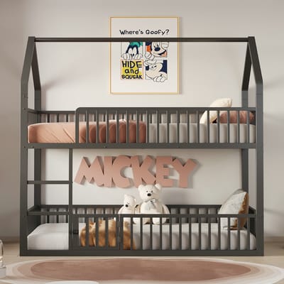 VVBV Metalen Stapelbed 90x200 cm met Trap/Ladder, Voor Kinderen/Tieners - Metaal Zwart