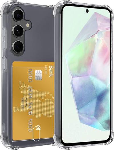 Hoesje Geschikt voor Samsung Galaxy A35 - Met Pashouder en Kaarthouder - Telefoon Hoes Shockproof - Siliconen Case - Back Cover - Shock Proof - Pasjes Houder - Transparant