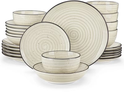 Serviesset - 24 Delig - Bordenset - 6 Personen - Kermaiek - Beige - Eet Borden – Dessertborden - Kommen - Soepbord