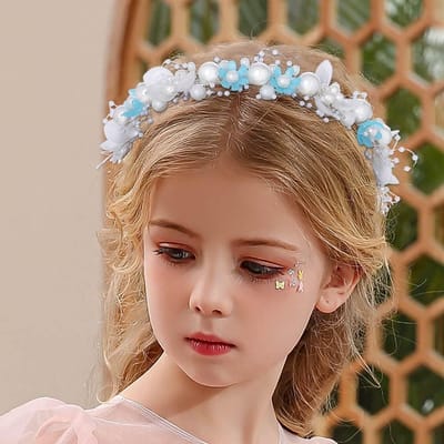 Hoofdtooi met bloemen - Haarband parels kristal - Feestelijke gelegenheden - Handgemaakt met kristallen