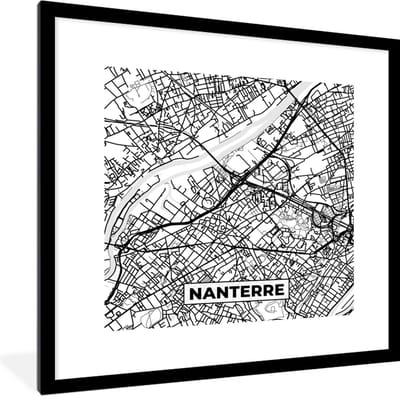 Fotolijst incl. Poster Zwart Wit- Frankrijk - Kaart - Nanterre - Plattegrond - Stadskaart - Zwart wit - 40x40 cm - Posterlijst
