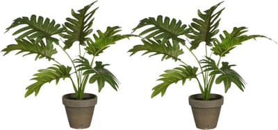 Mica Decoration kunstplant Philodendron - 2x - groen - H30 en D27 cm - Kamer/kantoor planten