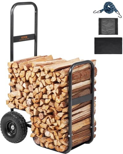 Cellista Brandhoutkar - Hout Transportwagen - Haardhout Trolley - Brandhoutrek op Wielen 113 kg - Zwart