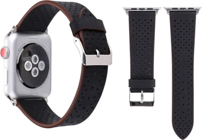 By Qubix - Geschikt voor Apple Watch bandje - Dot Pattern Leren bandje - Zwart - Geschikt voor Apple Watch 38mm / 40mm / 41mm / 42mm - leren smartwatchbandje - Horlogebandje
