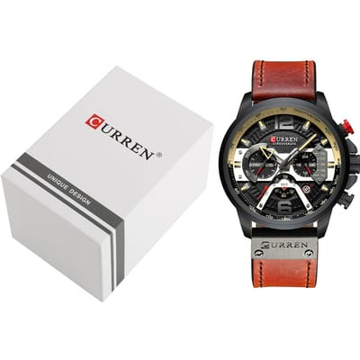 CURREN 8329 quartz horloge zakenlieden eenvoudig sportpolshorloge drie sub-wijzerplaten kalender tweede bruin