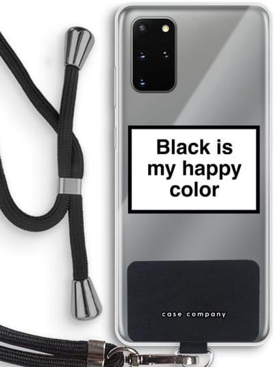 Hoesje met koord geschikt voor Samsung Galaxy S20 Plus hoesje met Koord - Black is my happy color - Telefoonhoesje met Zwart Koord - Bescherming aan alle Kanten en Over de Schermrand