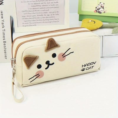 Chat Noir et Blanc Mignon Trousse à Crayon Portable Sac de Rangement pour Fournitures Scolaires Grande Capacité avec Inserts pour Stylos et Poche en Maille blanc