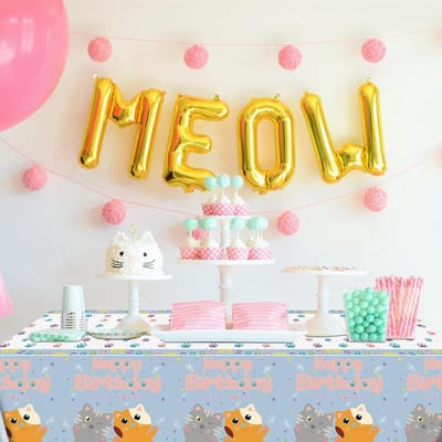 Dailygoods- Tafelkleden Kat Thema - 4 Stuks - 220x130 cm - Verjaardag - Feestdecoratie - Schattige Kattenprint - Vervangbaar - Tafelkleed