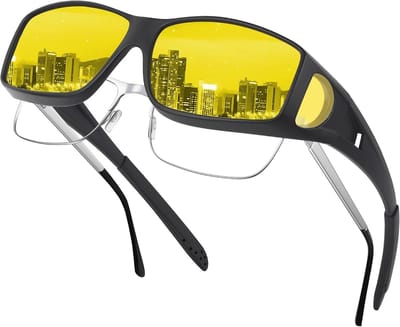 Fit Over Nacht Rijden Bril - Zwart Geel - Gepolariseerde Anti-Glare Overzet Nachtzichtbril - Voor Mannen en Vrouwen