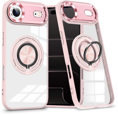 Hoesje Geschikt voor iPhone 17 Air Arara hoesje voor Magsafe Transparant hard case - kickstand Draaibare Ring Houder - Rosegoud