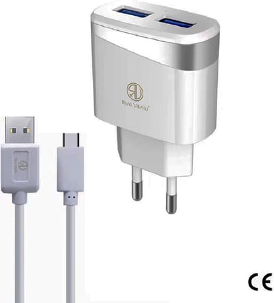 Thuislader/Oplader/home charger Rico Vitello, thuislader 2,4A + 1 meter kabel Zwart, USB Type-C kabel, travel charger , Geschikt voor Samsung Galxy, Nokia, Huawei .... met type-c aansluiting /CE certificate