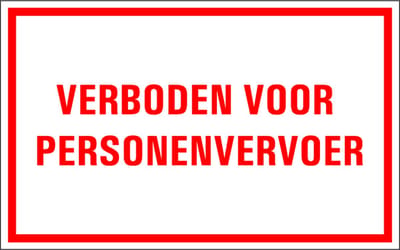 Verboden voor personenvervoer tekststicker 200 x 125 mm
