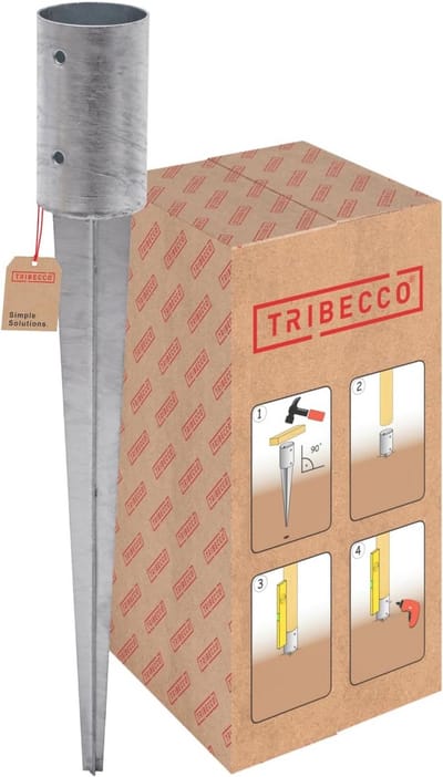TRIBECCO Weft bottom sleeve, hot-dip galvanized, post support, round, weft sleeve, ground anchors, steel, silver, ground anchor (fi 81 mm / 650 mm)