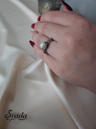 925 Sterling Zilver Ring – Kweekparel Design – Verstelbare Vintage Damesring – Elegante Zilveren Ring – Evada Jewelry